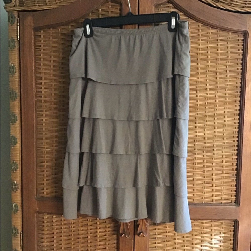 Garnet Hill Tiered Ruffle Skirt in Taupe Gray